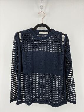 Navy Blue Asos Cold Shoulder Fishnet Sweater